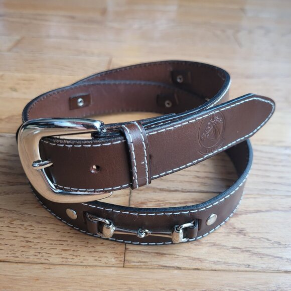 LILO Espana Belt Equestrian Snaffle Bit Brown Leather Belt Silver 36" - Picture 1 of 14